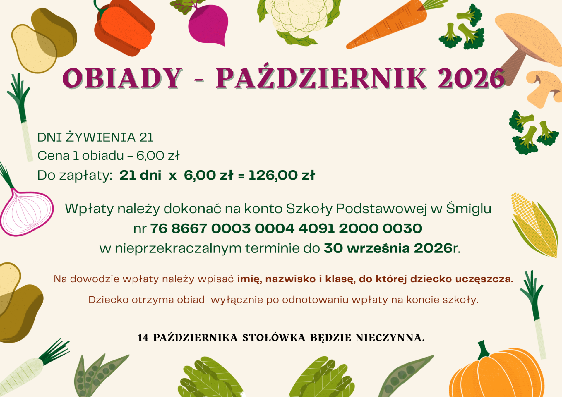 wpłaty na obiady X